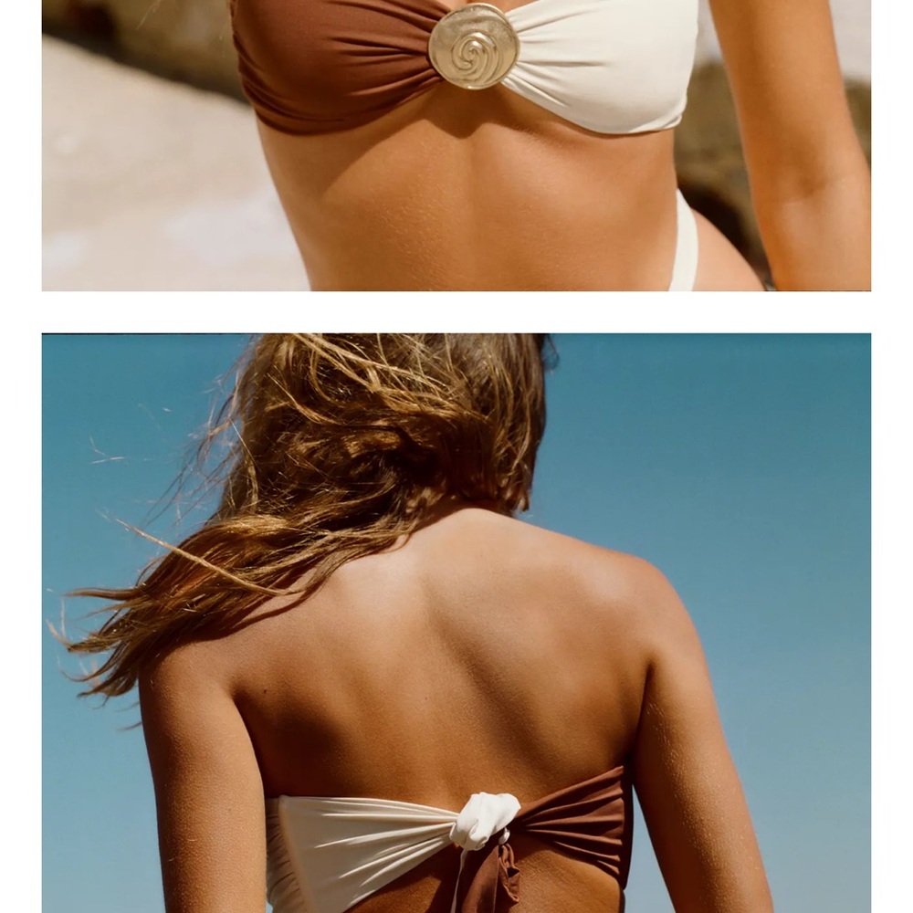 Only Cream and Brown Bikini Top